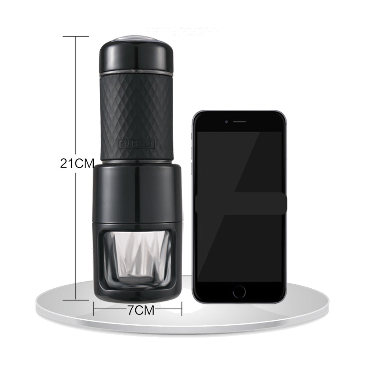 Portable Manual Espresso Maker - Hand-Pressure Travel Espresso: size reference, about 21 x 7 cm